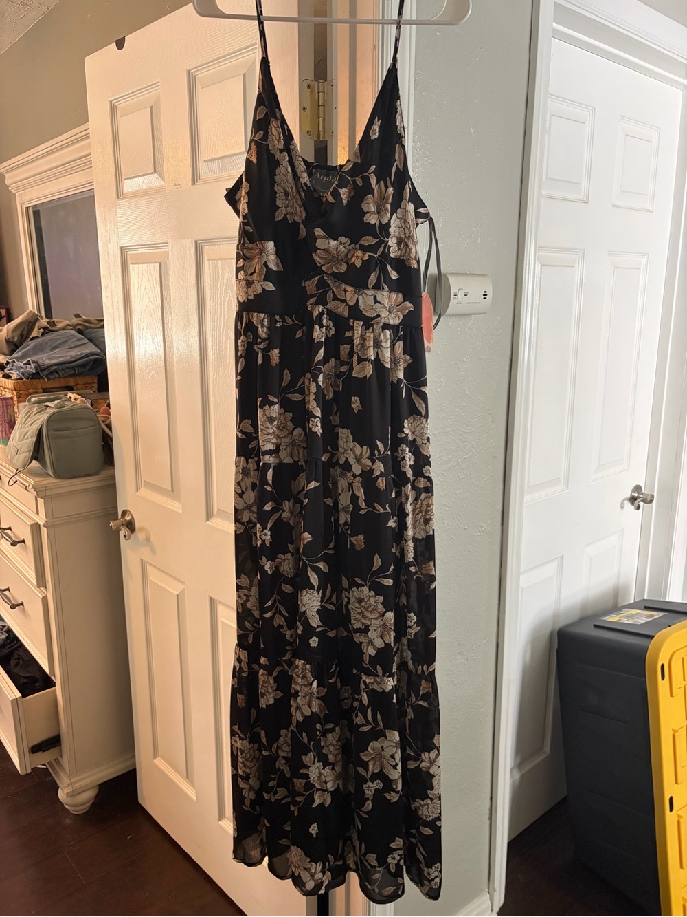 ARULA Black Maxi Dress with Cream Floral Print